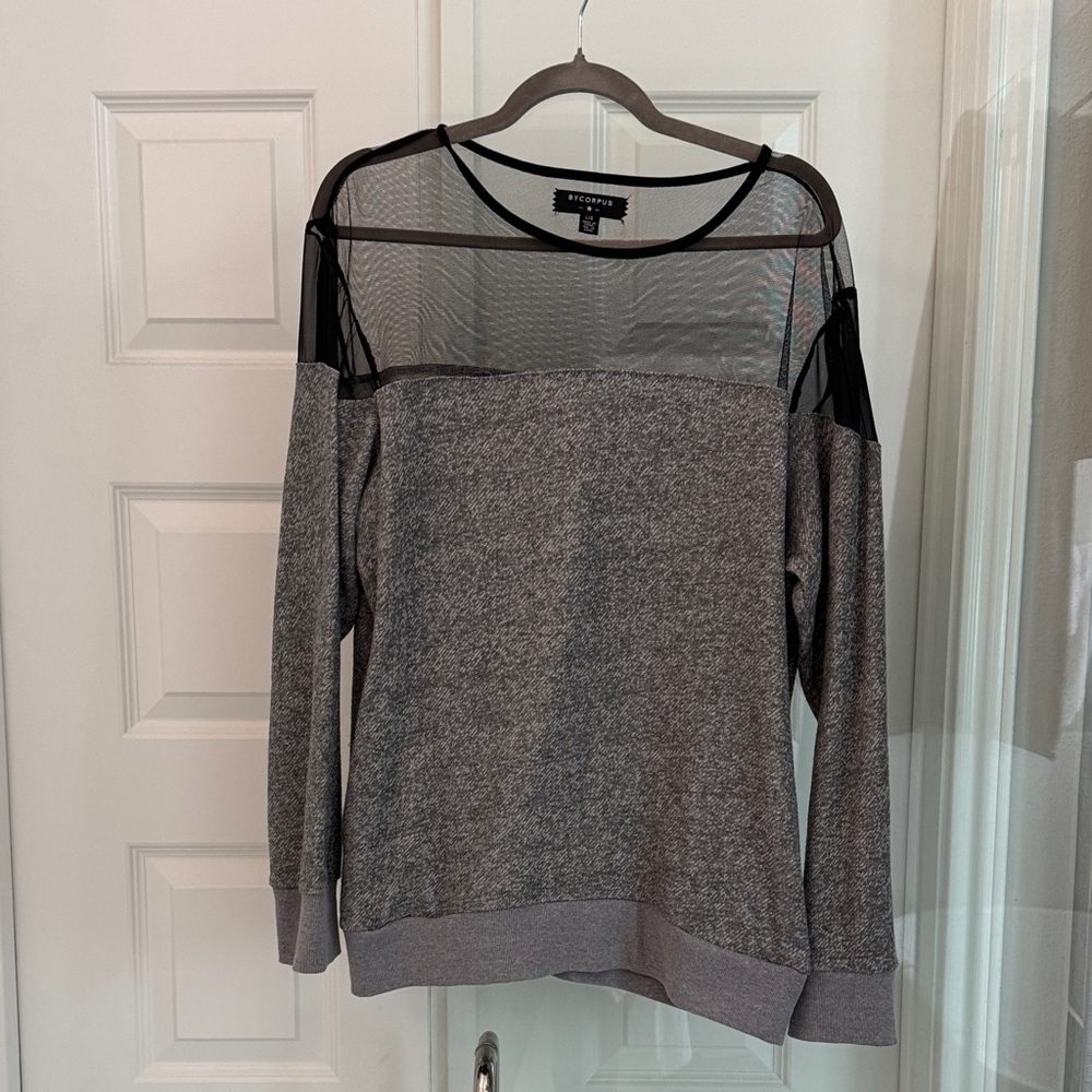 Chic Gray Sheer Panel Top